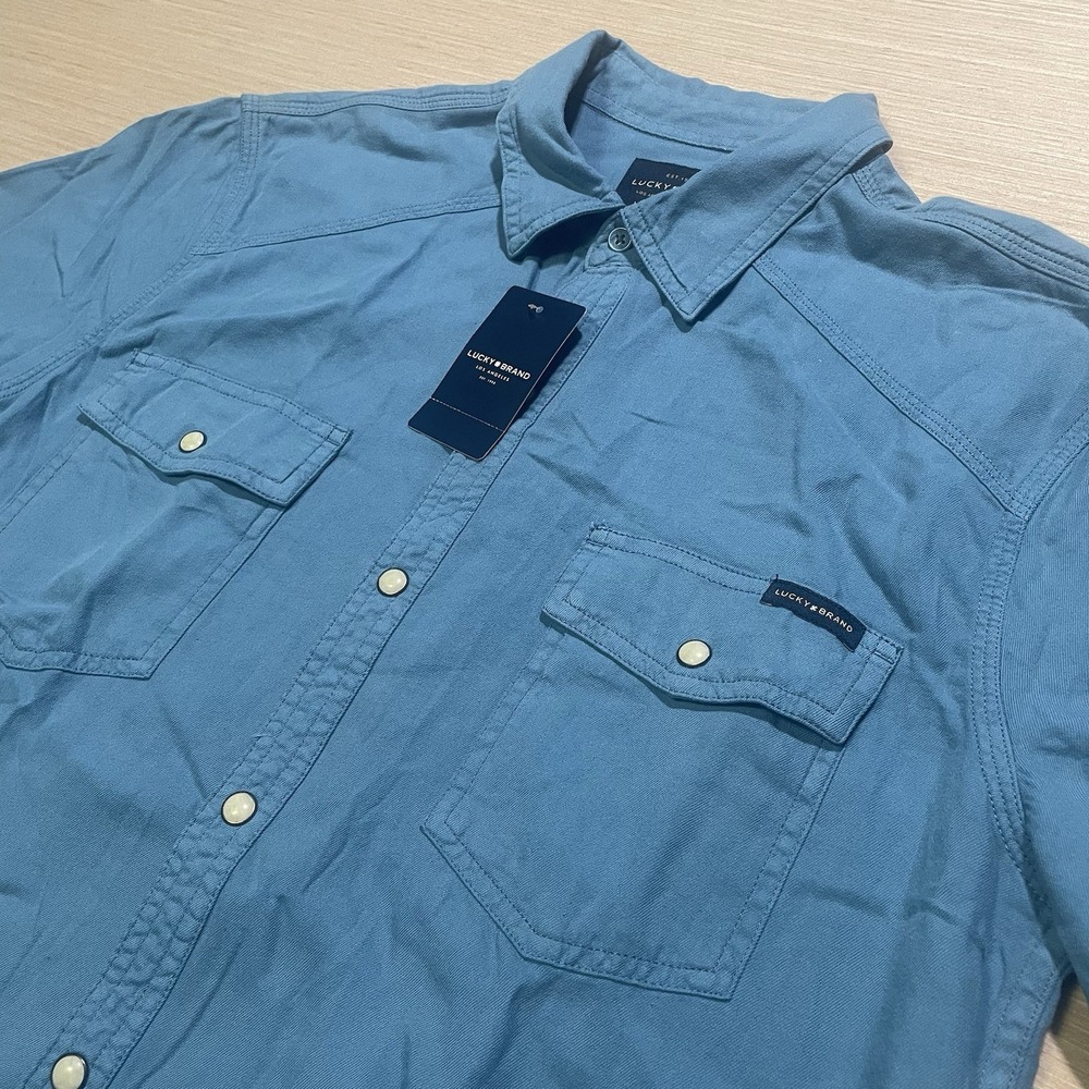 NWT Lucky Brand Men's S Twill Western Shirt Pearl Snap Double Pocket